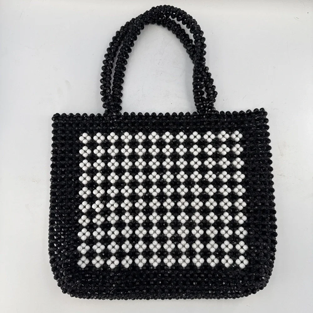 Trouvé White Black Floral Top Handled Beaded Purse Bag Nordstrom